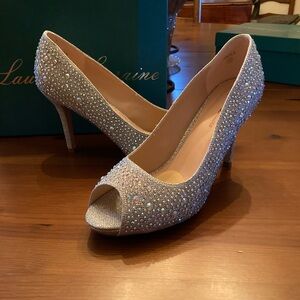 Lauren Lorraine Glittering Silver Peep-Toe Heels